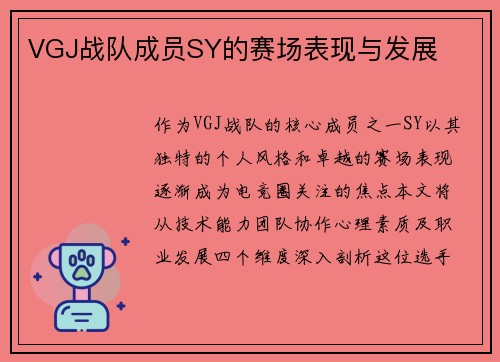 VGJ战队成员SY的赛场表现与发展